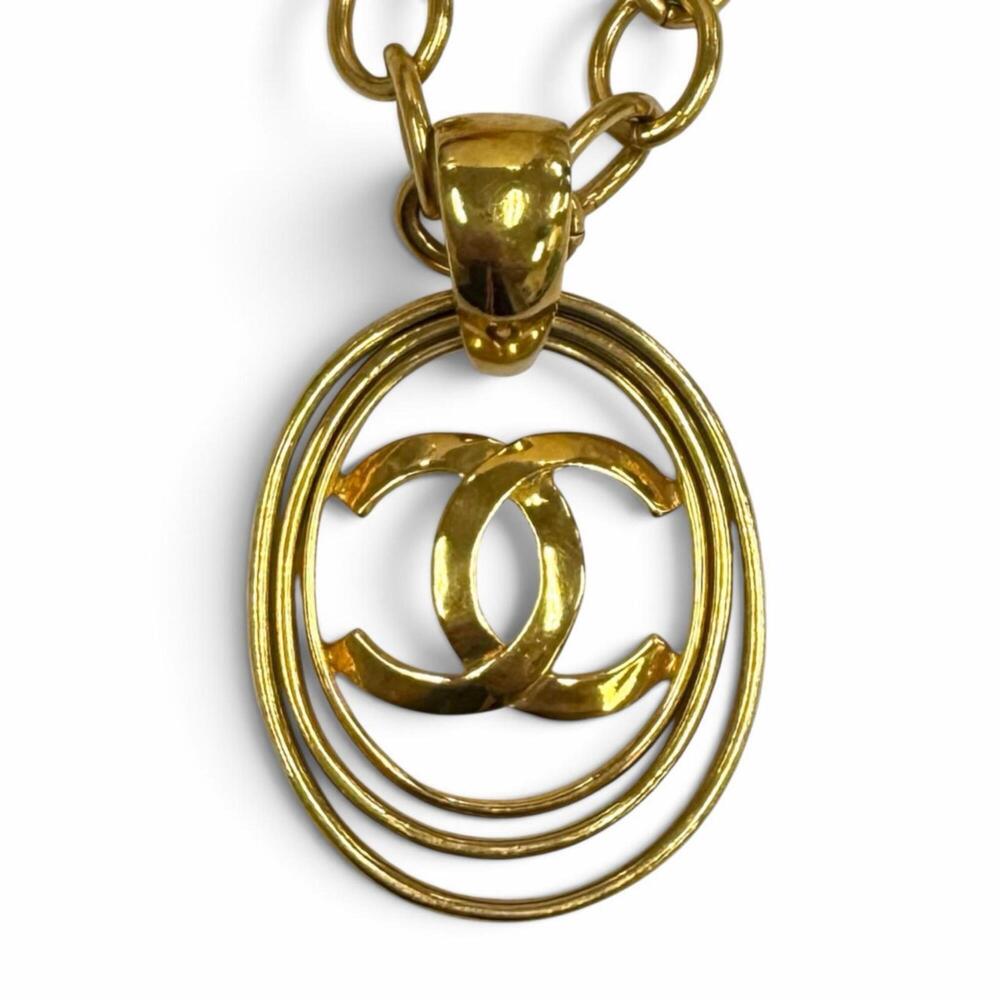 CHANEL Vintage 95P Coco Mark Chain Necklace Pendant Accessory Gold Made in Fr...